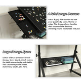 Roockky Height Adjustable Puzzle Tables for Adults with Drawers, 1500 Pieces Jigsaw Puzzle Table with Legs and Wheels, 0-75° Tilting Tabletop, Protective Cover and Storage Shelf, Black Roockky