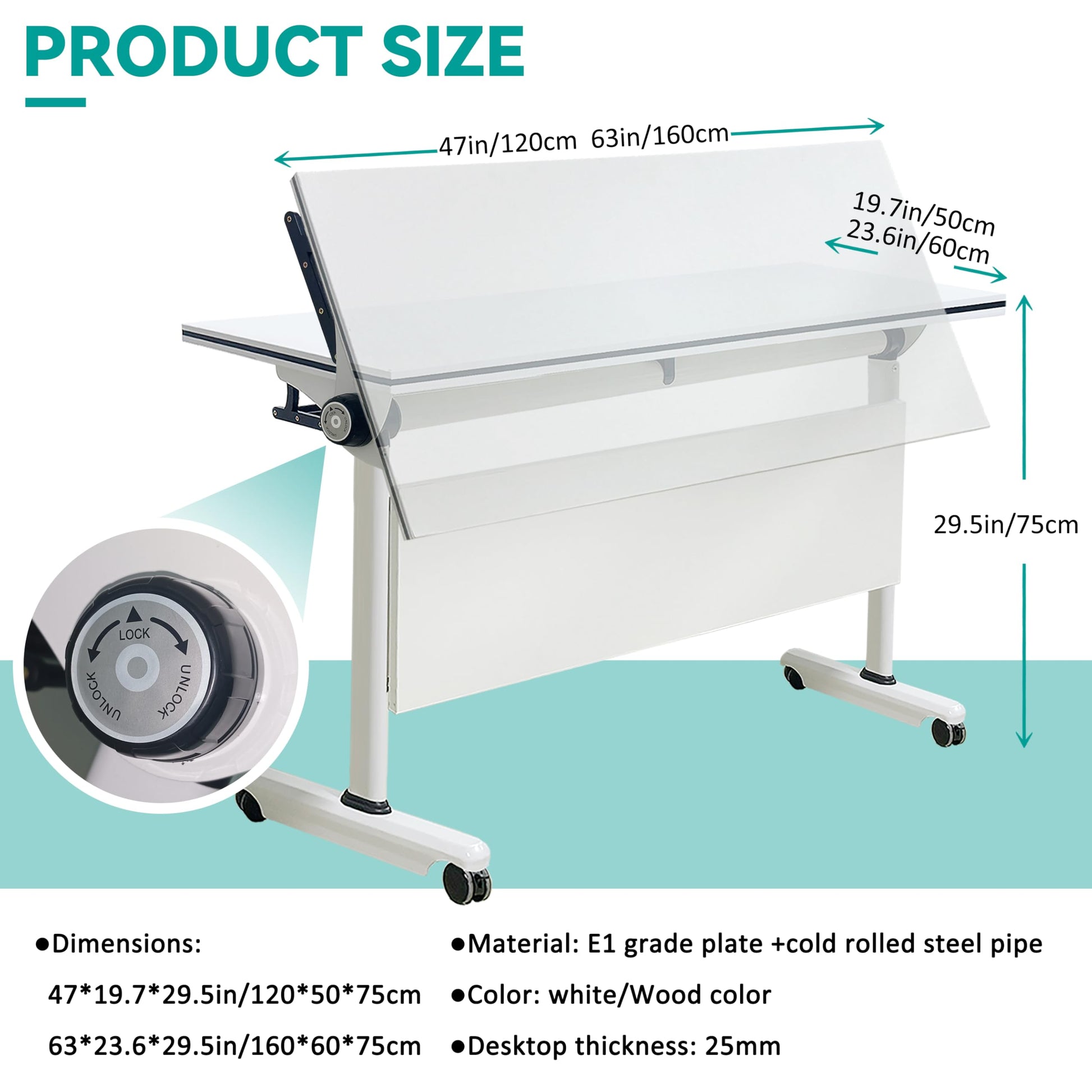 Conference Table, Folding Conference Room Tables With Flip-Top Design, With Caster Rectangular Modular Conference Room Table, for Office Conference Room Training Room 47x20x30in( WxDxH) 1PCS- - WoodArtSupply