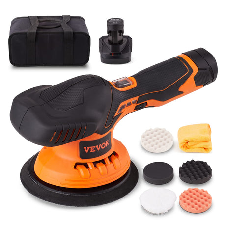 VEVOR Cordless Buffer Polisher, 6-Inch Random Orbital Polisher for Cars, 6 Variable Speed 5200RPM, with 1PC 12V Rechargeable Battery, Wireless Polisher Kit for Car Detailing/Polishing/Waxing VEVOR