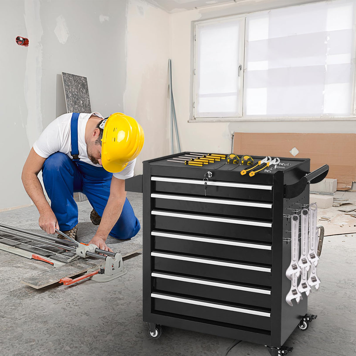 Barphygo Rolling Tool Chest, 7-Drawers Metal Tool Box with Wheels, Garage Storage Tool Cart with Lock Tools Drawer Organization Toolbox for Warehouse, Workshop & Repair Shop Barphygo