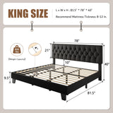 iPormis Upholstered King Size Bed Frame with Button Tufted Headboard, Linen Platform Bed with Thickened Support Legs, Noise-Free/No Box Spring Needed/Easy Assembly, Black iPormis