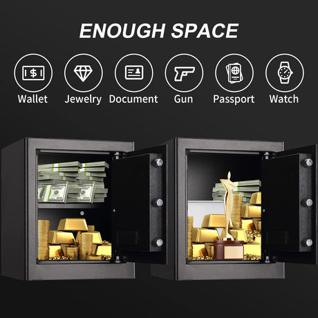 Tenamic Fireproof Waterproof Home Safe 2.0 Cuft - Keypad Large Lock Box Cabinet, Solid Alloy Steel for Office, Hotel - Black Tenamic