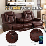 AYCP Furniture Power Recliner Set with LED Lights, Air Leather Reclining Set with USB Port/Wireless Charger/Storage Console/Cup Holder for House/HomeTheater/Apt (Burgundy, Sofa Loveseat Chair) AYCP Furniture