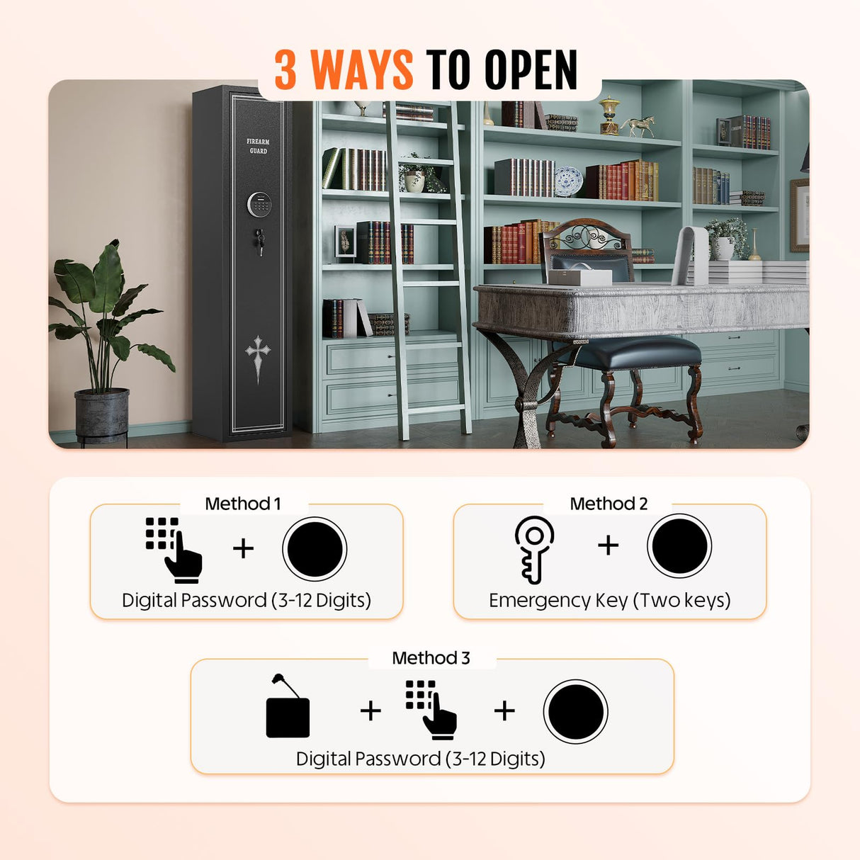 Xyvaly 2-3 Gun Safe for Rifles and Pistols, Quick Access Gun Safes, Rifle Safes for Home, Gun Safe with Removable Shelves, Mute&Alarm Mode, Assembled Xyvaly
