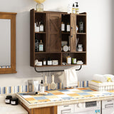 RUSTOWN Rustic Wood Wall Bathroom Cabinet, Farmhouse Medicine Cabinet Wall Mounted, Space Saving Wall Storage Cabinet with 2 Barn Door, 3-Tier Adjustable Shelves and Towel Bar(Dark Walnut) RUSTOWN