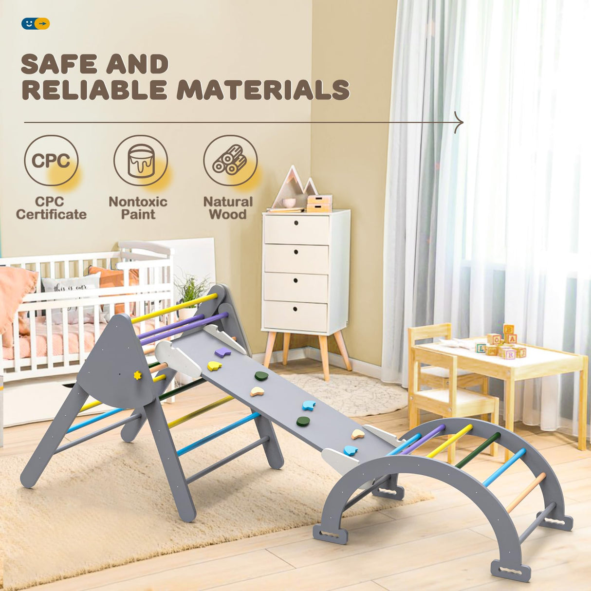 SOKO Pikler Triangle Set - 6 in 1 Pikler Triangle Climber with Ramp Set Foldable Pikler Triangle Climbing Toy, Rock Climbing Ramp, Pikler Arch Climber, Montessori Climbing Set for Children and Kids SOKO