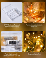 Fairy Lights Battery Operated, 60 LED Fairy String Lights Waterproof Silver Wire 5 Feet Firecracker Starry Light for DIY Wreath Home Wedding Party Bedroom Mason Jar Holiday Christmas Decorations Minetom