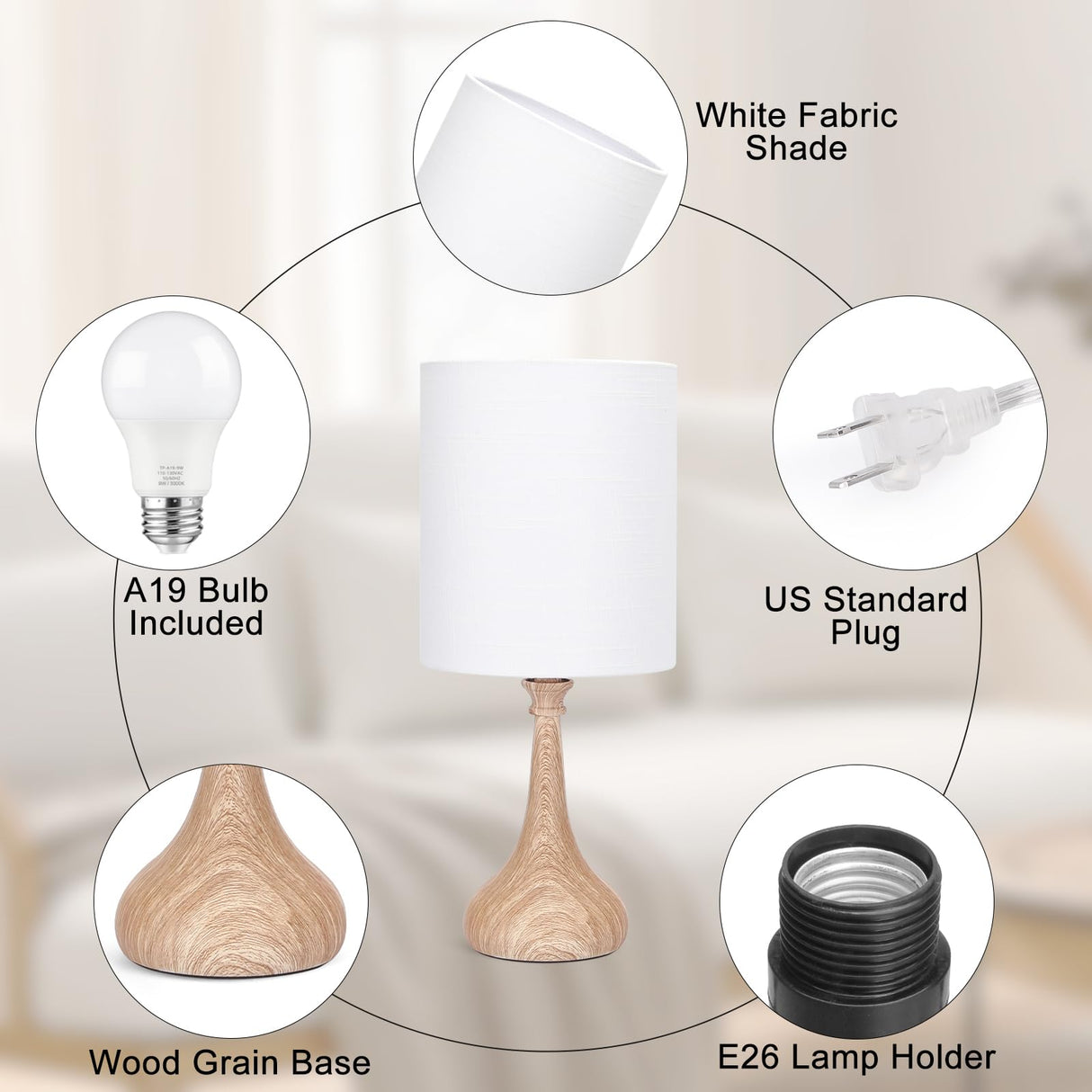 Dimmable Small Table Lamp, Bedside Lamps Touch Control for Bedrooms Nightstand with Wood Grain Base, Desk Lamp Night Light for Office Living Room, 9W 3000K LED Bulb Included Boncoo