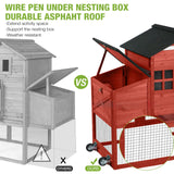GUTINNEEN Chicken Coop Mobile Hen House with Nesting Box Outdoor Rabbit Hutch Poultry Cage 73.4" with Wheel for 2-4 Chickens, Red GUTINNEEN