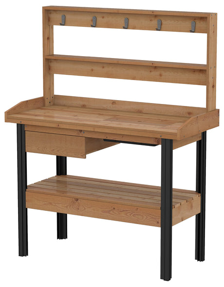 Vita 46 inch x 20 inch x 58 inch Cedar Wood Potting Bench, Dark Brown, FSC, Pre-Stained, Storage Shelf, Work Basin, Hooks, VT17744 Vita