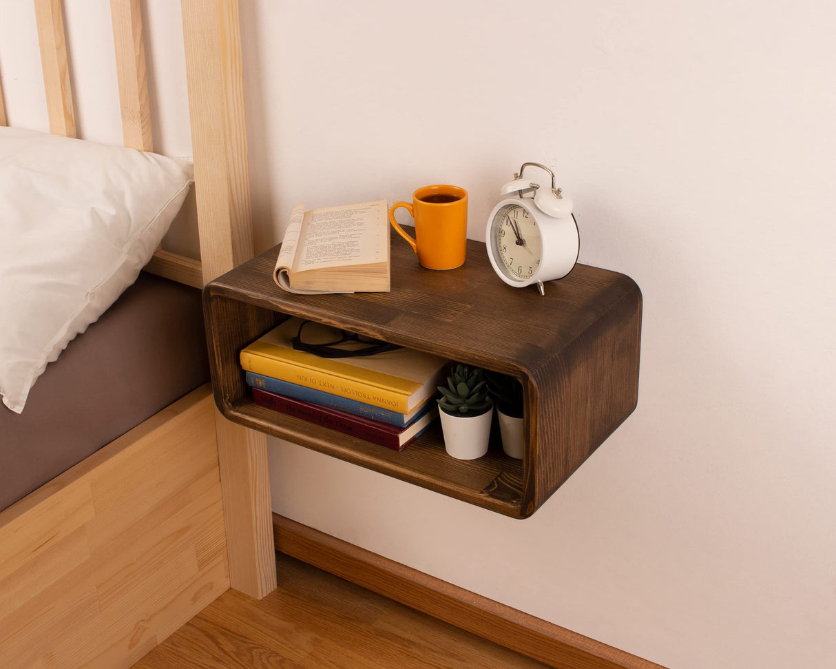 WOODCHES Floating Nightstand Wooden, Bedside Table, Nightstand Shelf, Handmade, Wall Mounted Bedside Shelf, Minimalist and Unique Style (Vancouver) WOODCHES