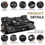DRMBOOK 96'' RV 4 Seater Recliner Sofa, Faux Leather Three Camper Couch 4 Seater Recliner, Home Movie Theater Seating Chair, 4 Person Push Back Recliners for Living Room, Black DRMBOOK