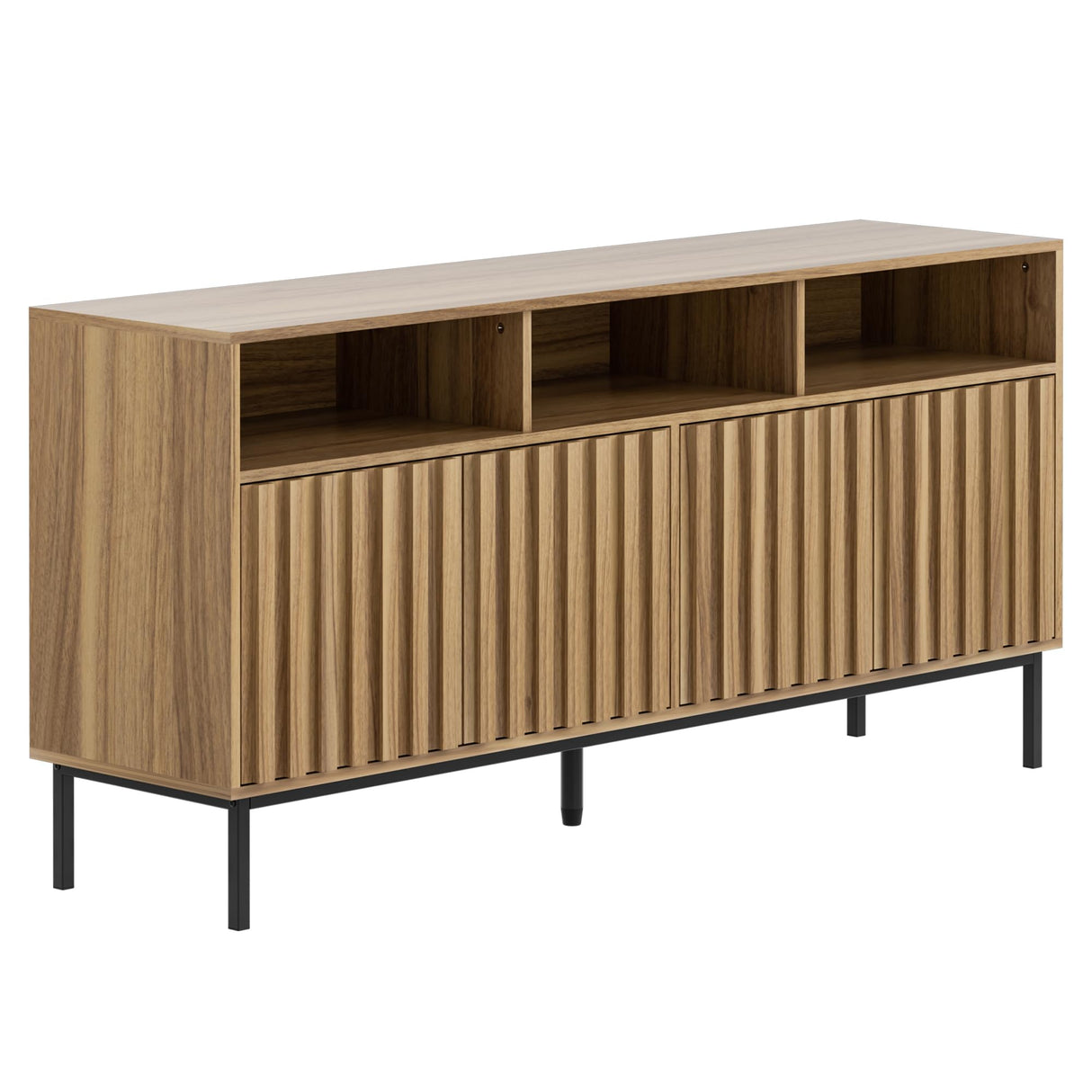 UEV Mid Century Modern Sideboard Buffet Cabinet with Storage, 61.4'' Fluted Sideboard Cabinet,Wood Buffet Cabinet with Metal Legs,Accent Credenza Storage Cabinet with 4 Doors and Spacious Top(Wood) UEV