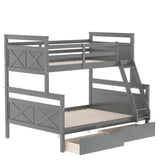 Merax Grey Twin Over Full Bunk Bed with Storage Drawers, Ladder and Guardrail, Convertible Design Merax