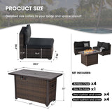 Outdoor Sectional Furniture, 5 Piece Patio Furniture Set with 42-inch Fire Wicker Propane Fire Pit Table - All Weather Wicker Rattan Sofa Conversation Set for Backyard Lawn Poolside Deck, Black Grezone