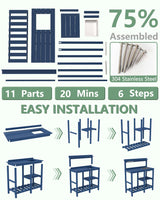 FOOWIN Potting Bench, HDPE Outdoor Potting Table with Sink, All-Weather Potting Benches for Outside, Gardening Table with Storage Shelf, Hook, for Garden, Patio, Lawns, Navy Blue FOOWIN