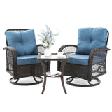 VONZOY 3 Pieces Patio Furniture Set, Outdoor Swivel Glider Rocker, Wicker Patio Bistro Set with Rocking Chair, Thickened Cushions and Table for Porch (Blue) VONZOY