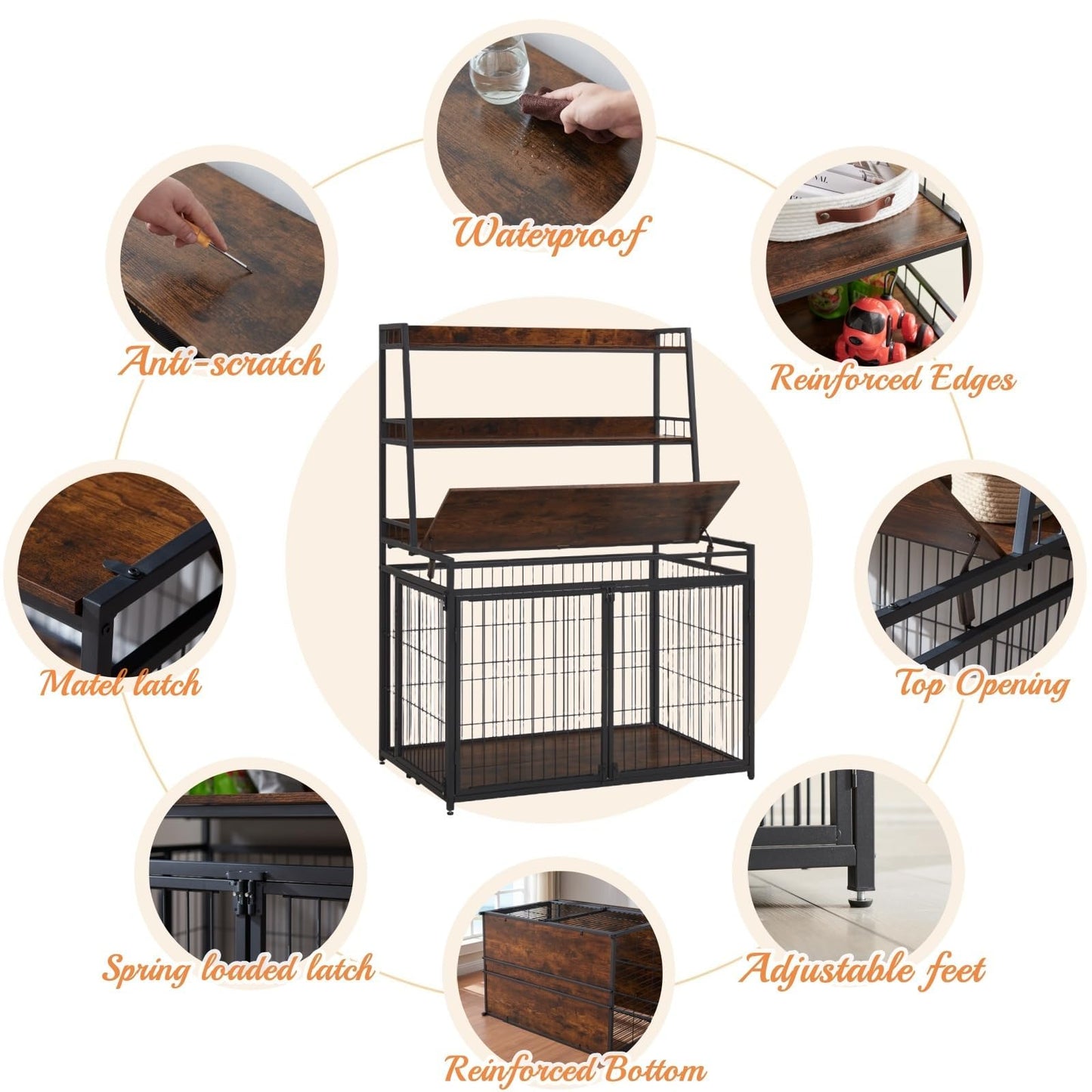 Sufulaa Furniture Style Dog Crate for Small/Medium/Large/X-Large Dog, Heavy Duty Anti-Chew Dog Kennel Furniture with 3 Doors, Wooden Decorative Indoor Basic Dog Cage with 3-Layer Storage Shel - WoodArtSupply