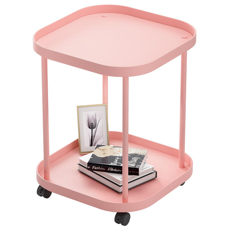 villertech Side Table with Wheels, End Table Living Room Plastic Mobile Sofa Side Table Small Night Stand Bedroom Pink villertech