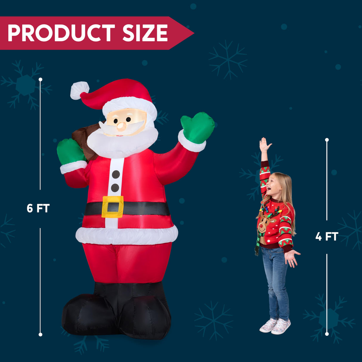 Joiedomi 6 FT Christmas Inflatable Santa with Gift Bag, Blow Up Xmas Inflatable Decorations with Build in LEDs for Christmas Decor, Yard Outdoor Garden Lawn Winter Decorations Joiedomi