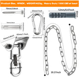 Restroma 2 Set Heavy Duty Swing Hangers Chain Kit 1200 LB Capacity Hammock Hanging Hooks with 2 Pcs Swing Chain 360° Swivel Stainless Steel Hook for Indoor Outdoor Playground Hanging Hammock Chair Restroma