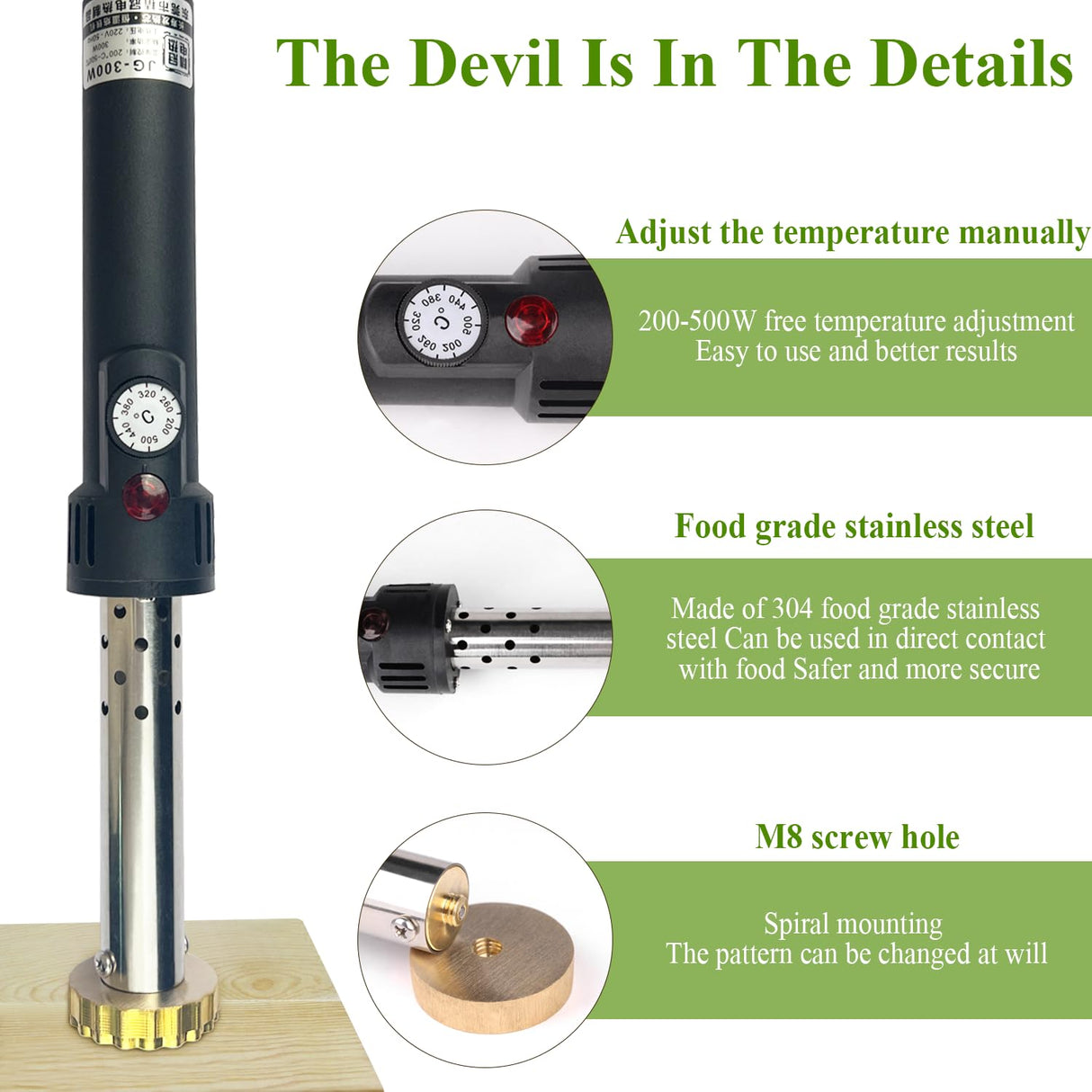 Customisable Electric Branding Iron by Yuwu – Precision Marking Tool for Wood, Leather, and Culinary Crafts (1.5x1.5 Inch) Yuwu