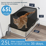 JOISTOON Top Entry Cat Litter Box with Lid, Stainless Steel Extra Large Enclosed Cat Kitty Litter Pan Easy Cleaning, Never Absorbs Odor, Stains, or Rusts, XL Metal High Litter Pan Tray, Black JOISTOON