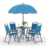 6 Pieces Patio Dining Set with Umbrella, Outdoor Furniture Set with 4 Folding Dining Chairs, Garden Patio Furniture Set with Umbrellas, Tempered Glass Top Dinings Table PeakPursuit