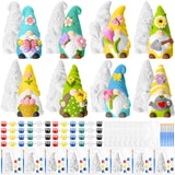 Foilswirl 8 Pcs Spring Gnome Ceramics to Paint Ready to Paint Your Own Ceramic Gnome Statues DIY Unpainted Ceramics Paintable Figurines Kit Crafts with Brush Palette Foilswirl