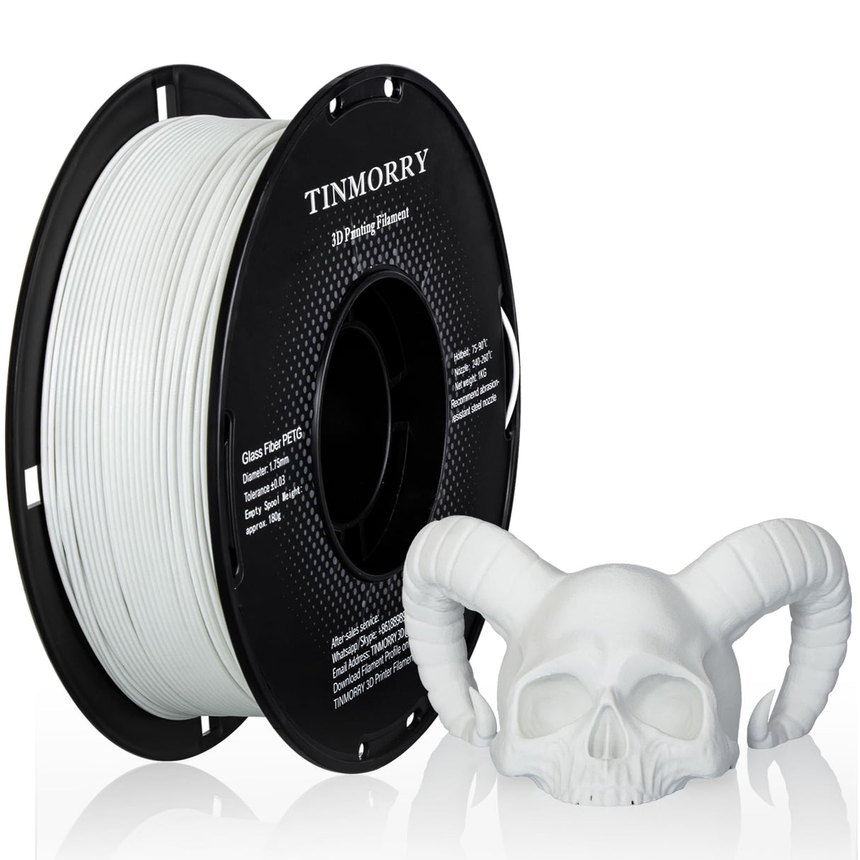 TINMORRY Glass Fiber Reinforced PETG Filament 1.75mm, High Impact Resistance Matte PETG GF 3D Printing Filament, Durability & Stiffness, Fits Bambu Lab FDM 3D Printers, 1 KG 1 Spool, Frosted White TINMORRY