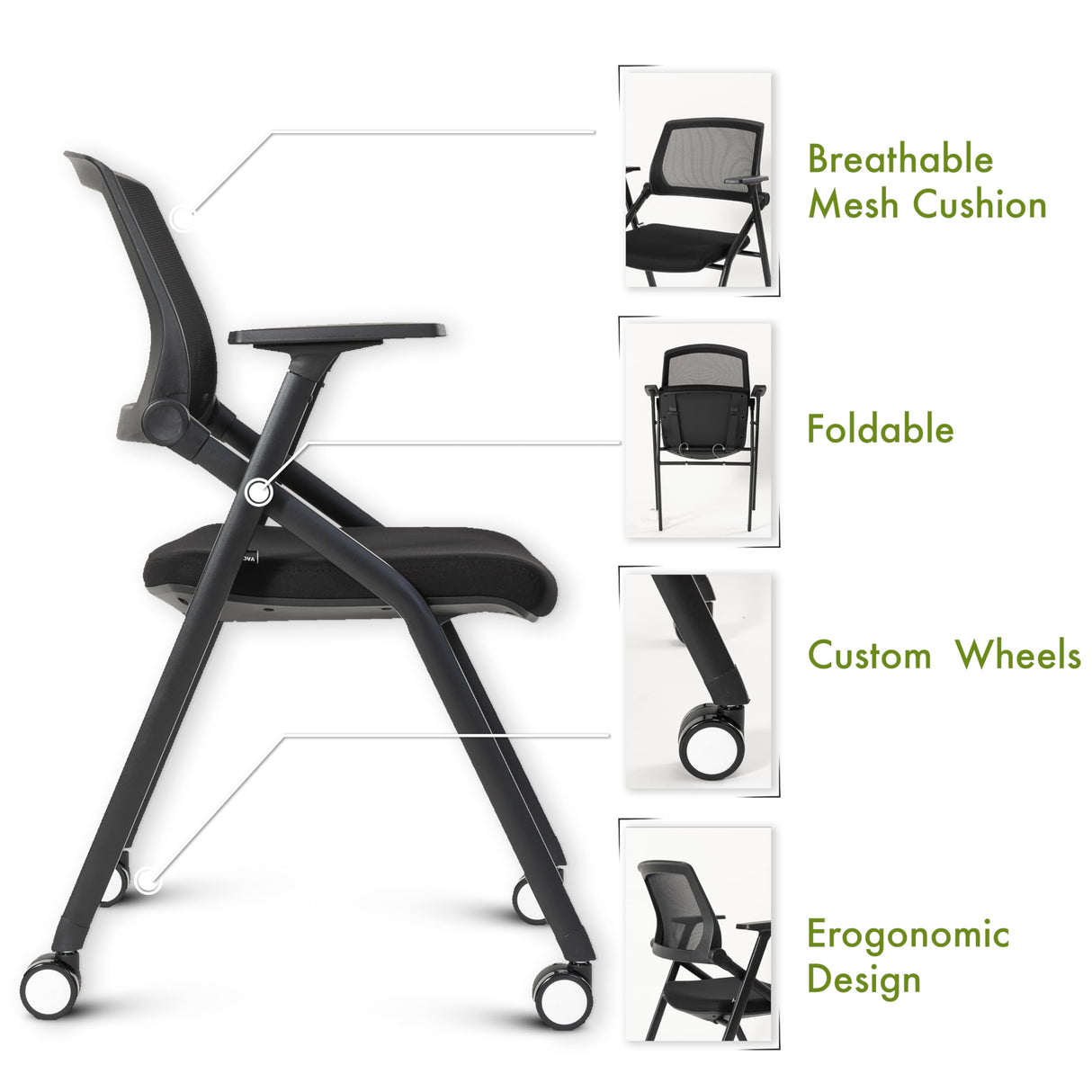 VACYOVKE Folding Conference Room Chairs Set of 2 Black Guest Reception Chair for Office, Waiting Room, Meeting, Lobby, Church VACYOVKE