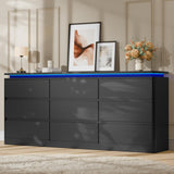 9 Drawer Dresser for Bedroom, 63" Long Black Chest of Drawers with Charging Station & LED Lights, Curved Anti-Collision Design,Wooden Closet Storage Cabinet,Modern Dresser TV Stand with Deep Drawers Gyfimoie