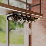 Wallniture Piccola Under Cabinet Wine Rack & Glasses Holder, Kitchen Organization with 6 Bottle Organizer Metal Black Wallniture