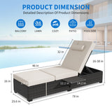 MilleLoom Outdoor Chaise Lounge Chairs for Outside Patio Furniture Set of 2 Wicker Recliner Gray Rattan Reclining Pool Sunbathing Chair Adjustable Backrest Lounger with Beige Cushion MilleLoom