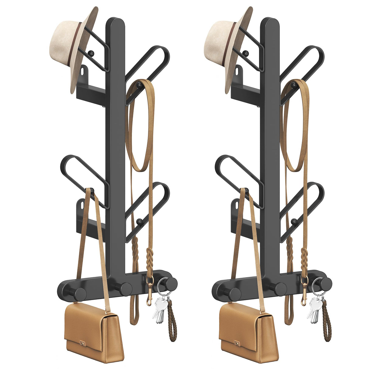 SONGMICS HOME Set of 2 Wall-Mounted Coat Racks, Wall Hooks, Branch-Look Racks with 14 Hooks, Ball Tips, for Clothes, Hats, Bags, Ink Black URCR036B01 SONGMICS HOME