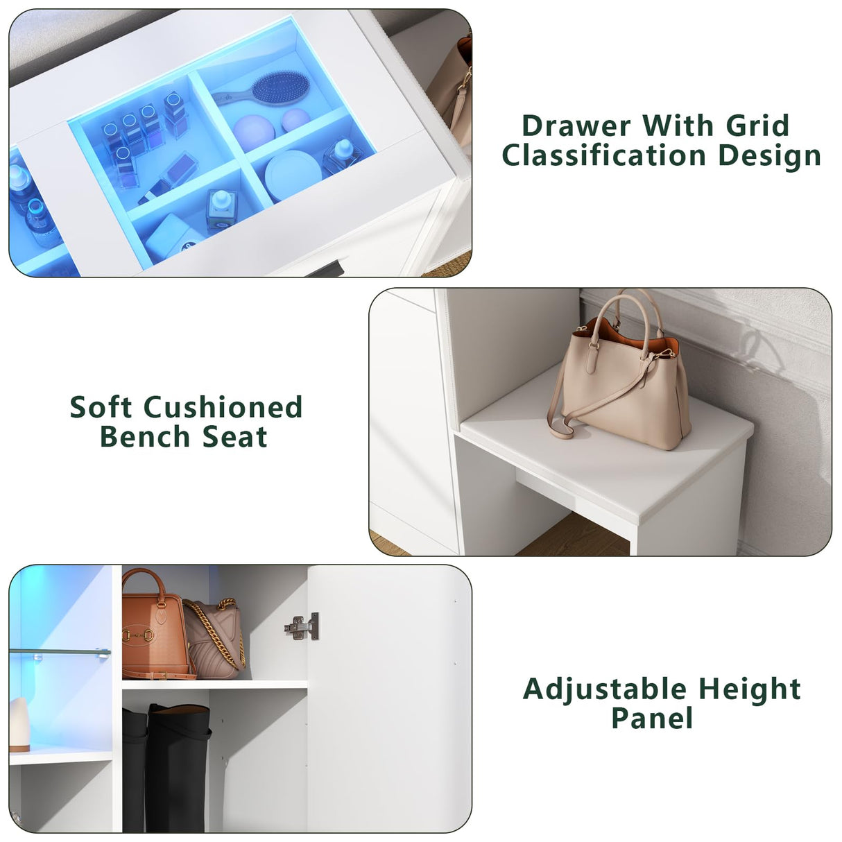 Wardrobe Armoire Closet with Charging & LED Light,Walk-in Closet Island Dresser with Glass Showcase,3 Drawers & Doors, Modern Storage Display Cabinet with Bench for Bedroom,Fitting Room & Shops（White） Gyfimoie