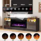 PRETZI Fireplace TV Stand with 36" Fireplace Up to 80" TVs,70" Entertainment Center with LED Lights,Remote Control,TV Media Console with Storage Cabinets for Living Room, Black PRETZI