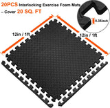 Walsai Exercise Mats Puzzle Foam Mats Gym Flooring Mat Cover 20 SQ.FT Interlocking Foam Mats with EVA Foam Floor Tiles for Home Gym Equipment Workouts (20pcs Black Exercise Mats) Walsai