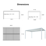 PURPLE LEAF Louvered Pergola 10' x 16' White Outdoor Aluminum Pergola with Roller Blinds Adjustable Gazebo Rainproof for Patio Deck Garden, 1 Long Side and 2 Short Side PURPLE LEAF