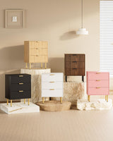 AEPOALUA Nightstand with 3 Drawers,Fluted Bedside Table with Gold Frame,25.7" H White Night Stand,Mid Century Modern Side Accent Table for Bedroom,Living Room AEPOALUA