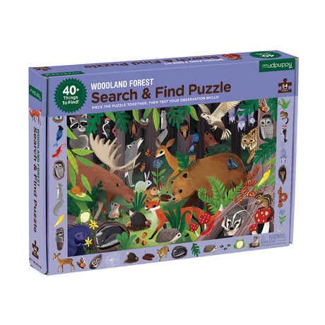 Mudpuppy Woodland Forest — 64 Piece Search & Find Puzzle Jigsaw Puzzle Featuring Diverse Woodland Animals and Over 40 Hidden Images to Find for Ages 4+ Mudpuppy