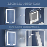 ExBrite LED Lighted Bathroom Medicine Cabinet with Mirror, 24 x 30 Inch, Recessed or Surface Mount, Anti-Fog, Stepless Dimming, Color Temperature Adjustment, 2 Outlets, Storage Shelves, Right Hinge ExBrite