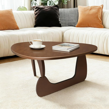 Mid Century Modern Solid Wooden Coffee Table,Small UniqueTriangle Wood Center Tables, Sturdy TeaTable Suitable for Living Room Bedroom Balcony Patio Walnut Iuturna
