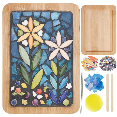 WEBEEDY DIY Mosaic Craft Kit Mixed Color Tree Leaves Ceramic Mosaic Tiles Mosaic Bamboo Coasters Kits for Adults Beginner, with Rectangle Coaster Base for Handmade Mosaic Coaster Home Decor WEBEEDY