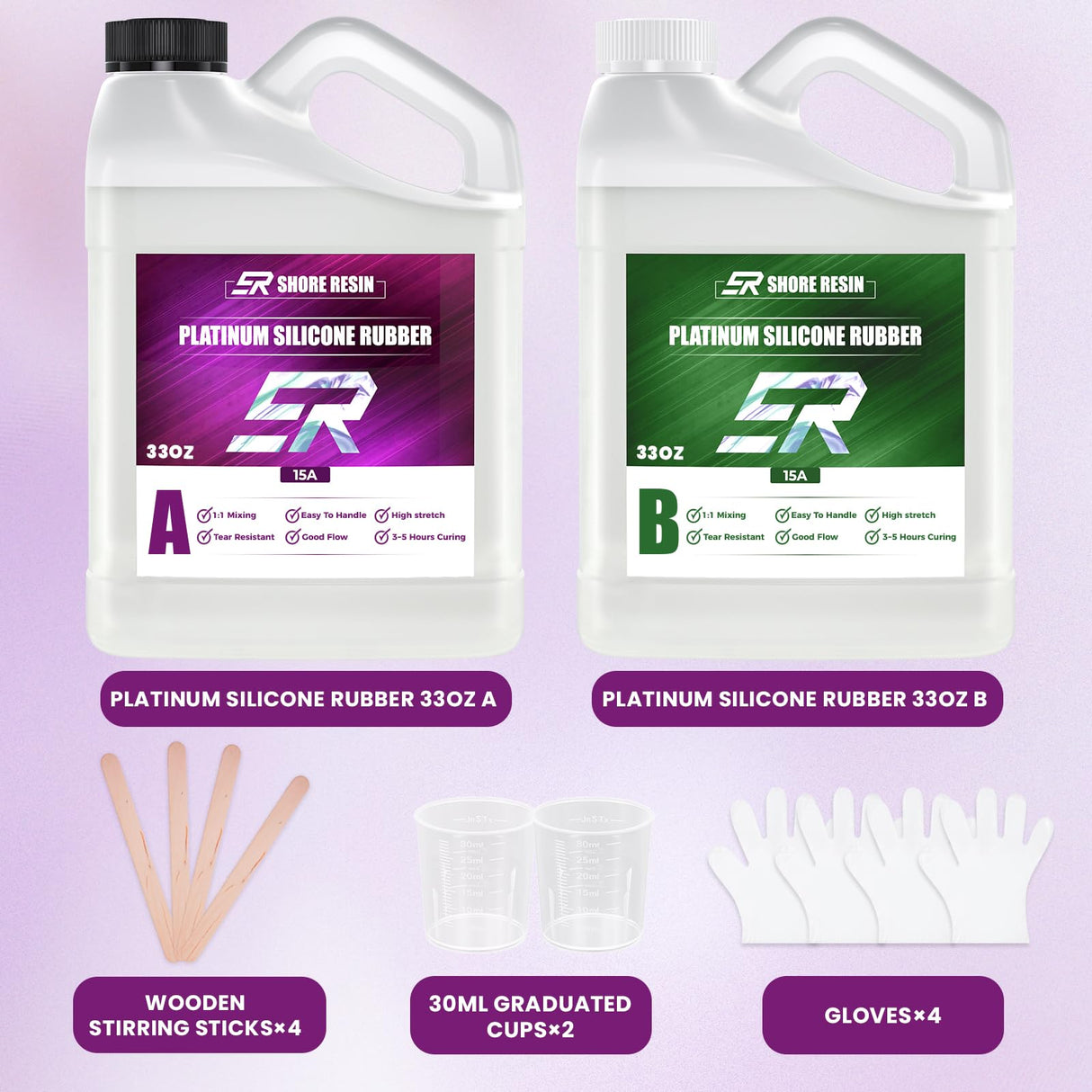 66oz Silicone Mold Making Kit - 1:1 Platinum Silicone Rubber for Casting Resin Molds, Jewelry Molds, Crafts – 15A Medium Hardness, Easy for Beginners & Pros Crafters SHORE RESIN