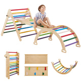 5 in 1 Pikler Triangle Gym, Montessori Foldable Wooden Climbing Set with Ramp, Arch Climber and Rocker, Toddlers Climbing Triangle Learning Waldorf Children Jungle Gym for Kids 2-6 Years (Rainbow) Grecodown