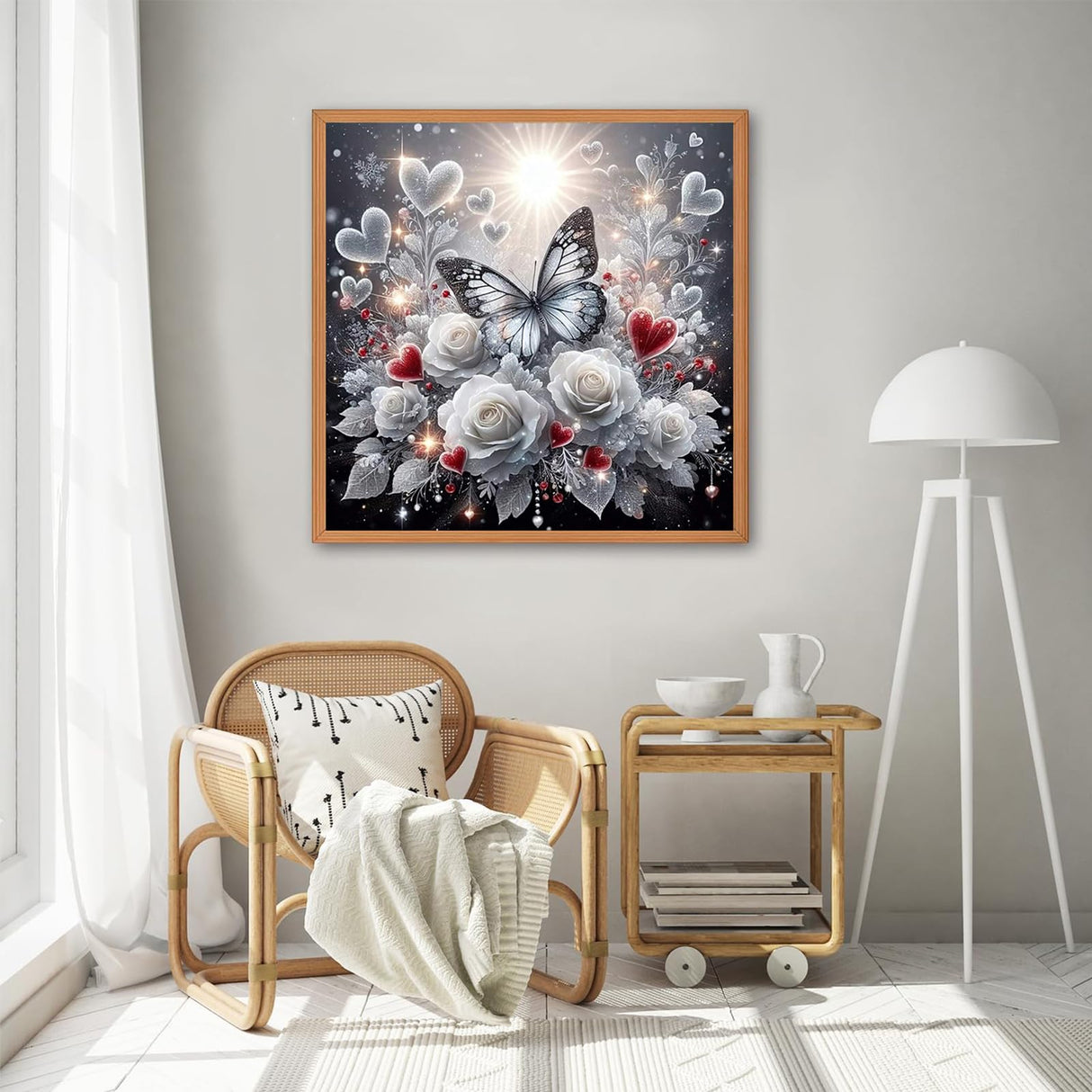 Gearock Butterfly Diamond Art Kits for Adults, 5D DIY White Rose Heart Beginners Diamond Painting Kits for Room Bedroom Living Room Bathroom Wall Decor 12x12 Inch Gearock