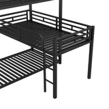 Harper&Bright Designs Metal L-Shaped Triple Double Bed, Stable Frame, Full Guardrail, Space Saving Double/Triple Bed, Black Harper & Bright Designs