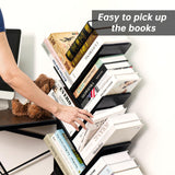 SHEEPAM 8-Tier Tree-Shaped Bookshelf with Drawer - Space-Saving Black Wood Bookcase for Home & Office SHEEPAM