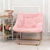 Tiita Comfy Folded Chair, Soft Faux Fur Oversized Folding Accent Chair, Lounge Lazy Chair for Kids Teens Adults, Metal Frame Moon Chair for Bedroom, Living Room, Dorm Rooms, X-Large Pink Tiita